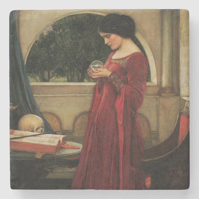 Crystal Ball Woman Waterhouse Målning Stenunderlägg (Framsidan)