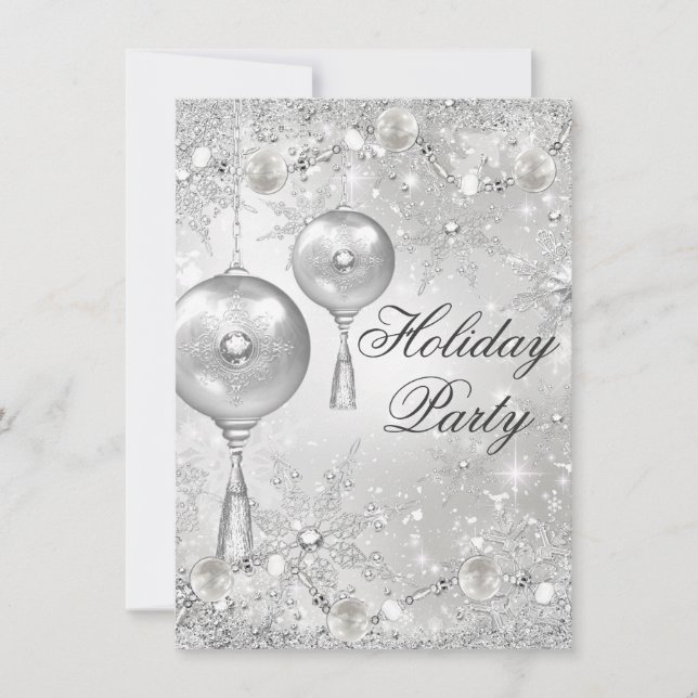 Crystal Bauble & Snöflinga Julfirande Julfest Inbjudningar (Framsida)