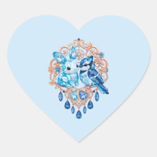 Crystal Blue Bunny and Blue Jay Heart Hjärtformat Klistermärke