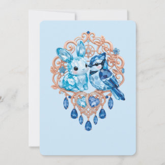 Crystal Blue Bunny and Blue Jay Heart Inbjudningar