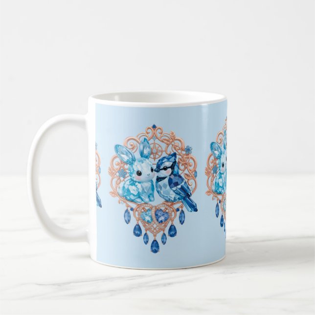 Crystal Blue Bunny and Blue Jay Heart Kaffemugg (Vänster)