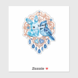 Crystal Blue Bunny and Blue Jay Heart Klistermärken