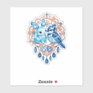 Crystal Blue Bunny and Blue Jay Heart Klistermärken