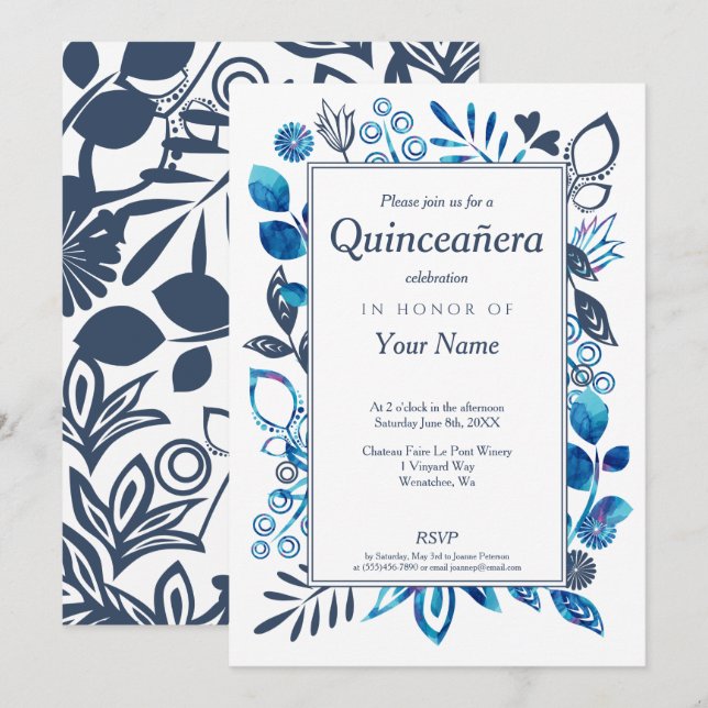 Crystal Blue Quinceañera-inbjudningar Inbjudningar (Fram/baksida)