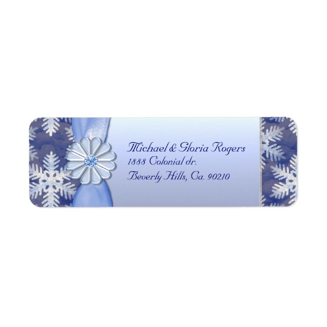Crystal Blue Snowflake Firande Returadress Etikett (Framsidan)