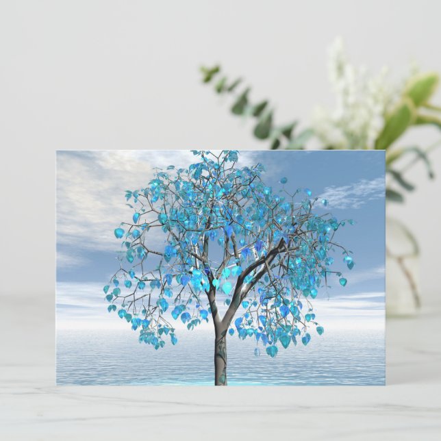 Crystal Blue Träd Flat Greeting Card Kort (Stående Fram)