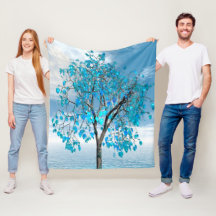 Crystal Blue Träd Fleece Blanket
