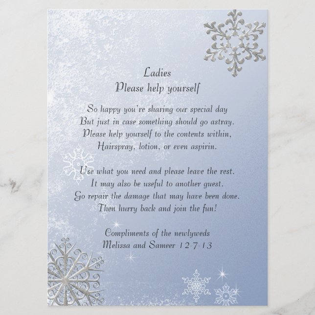 Crystal Blue Winter Snowflake Bröllop Basket (Framsida)