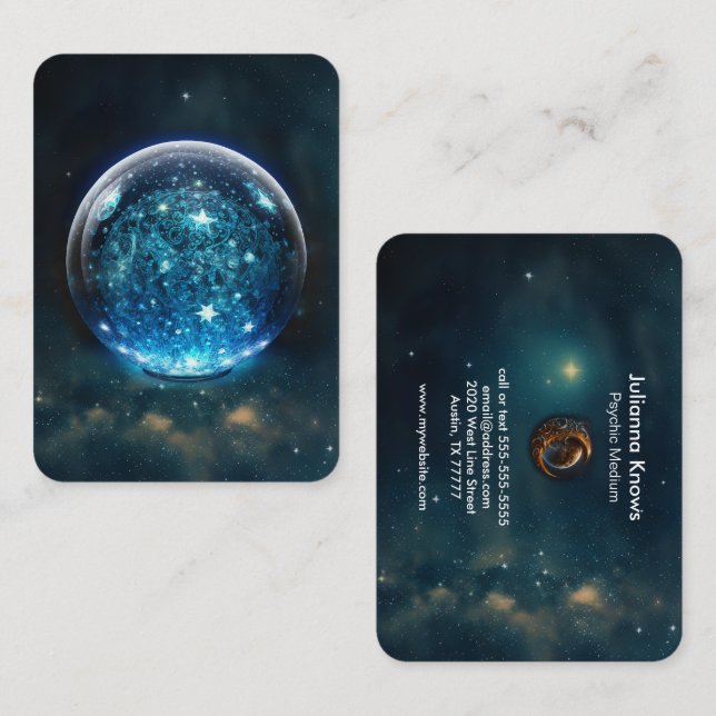 Crystal Boll Psychic Medium Tarot Reader Visitkort (Fram/baksida)