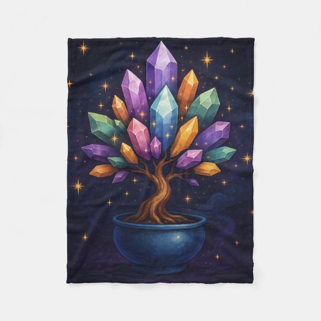Crystal Bonsai Throw Blanket - Mystical Nature Art Fleecefilt (Framsidan)