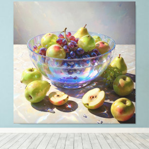 *~*Crystal Bowl Fortfarande Life Fruit Art Gift SC Canvastryck