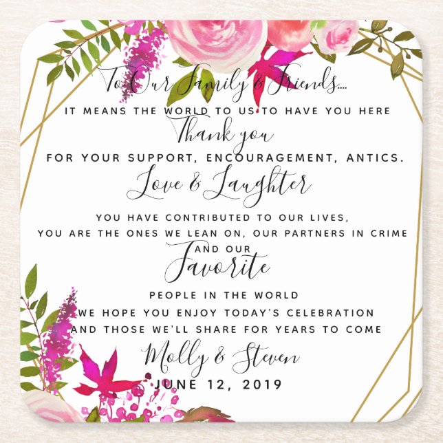 Crystal bröllop ro party/bröllop Tack Underlägg Papper Kvadrat (Framsidan)