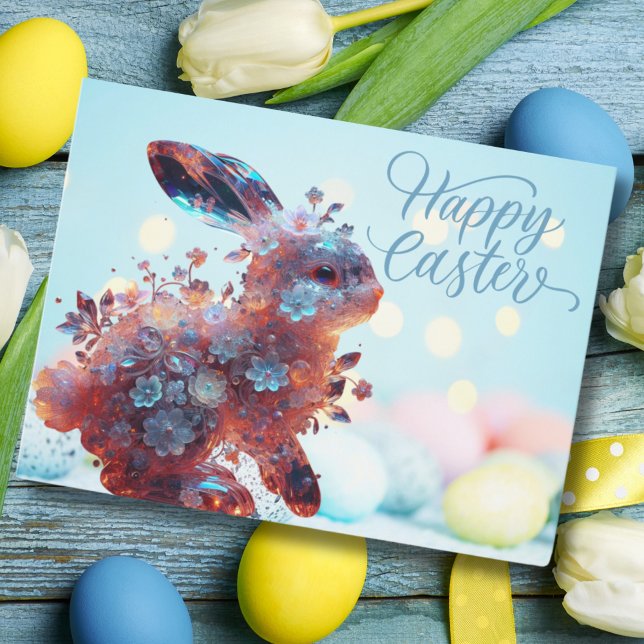 Crystal Bunny med Flowers Pastel Påsk Helg Vykort (Skapare uppladdad)