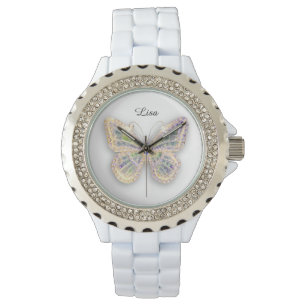Crystal Butterfly - Sporty White Silicon Watch Armbandsur