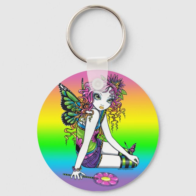 "Crystal" Candy Rainbow Butterfly Fairy Keychain Nyckelring (Framsida)