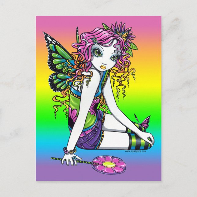 Crystal Candy Rainbow Butterfly Fairy Postcard Vykort (Framsida)