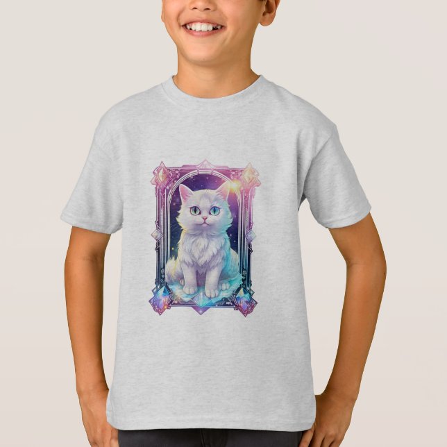 Crystal Cat Lila Black Play Cute White Kitten T Shirt (Framsida)
