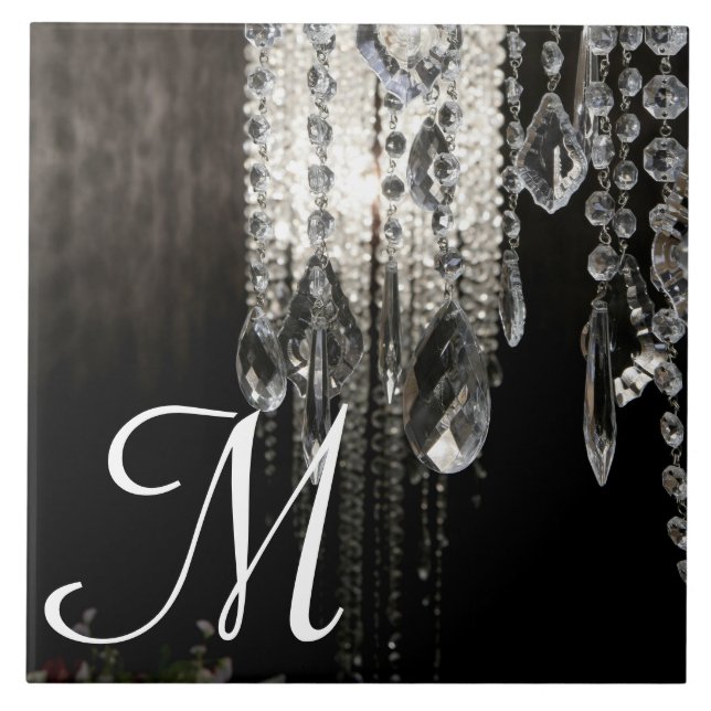 Crystal Chandelier Chic Glas Monogram Visning Tile Kakelplatta (Framsidan)