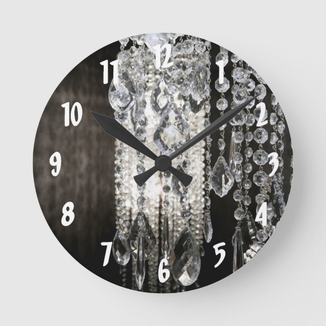 Crystal Chandelier Chic Glass Glitz Gla Wall Clock Rund Klocka (Framsida)