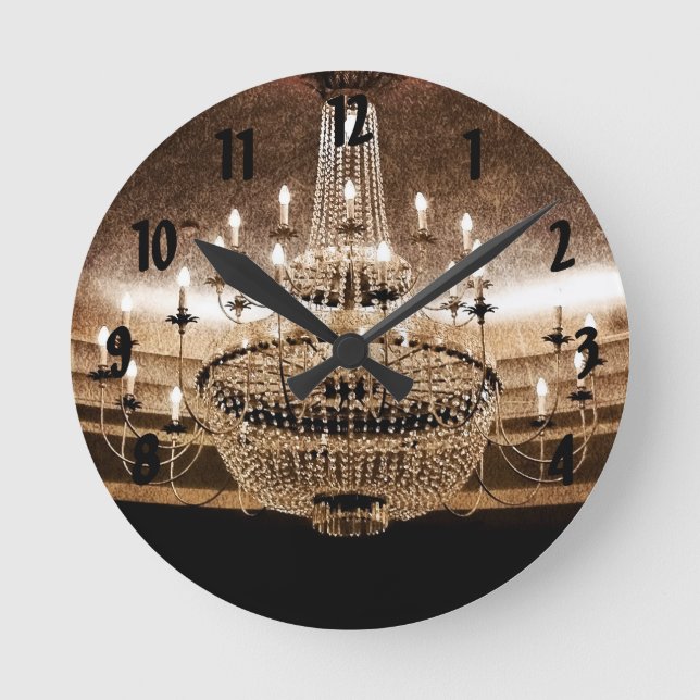 Crystal Chandelier Dazzle Glitz Glam Wall Clock Rund Klocka (Framsida)