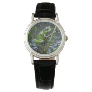 "Crystal Clarity: Grönt Glass Frog on River Reeds" Armbandsur
