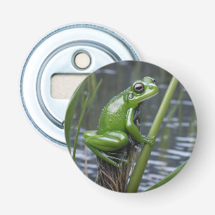 "Crystal Clarity: Grönt Glass Frog on River Reeds" Flasköppnare