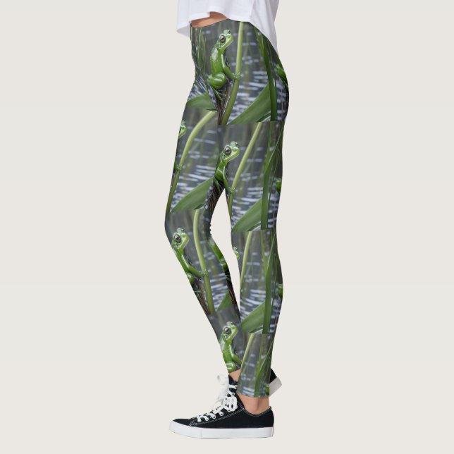"Crystal Clarity: Grönt Glass Frog on River Reeds" Leggings (Vänster)