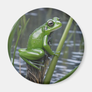 "Crystal Clarity: Grönt Glass Frog on River Reeds" Magnet