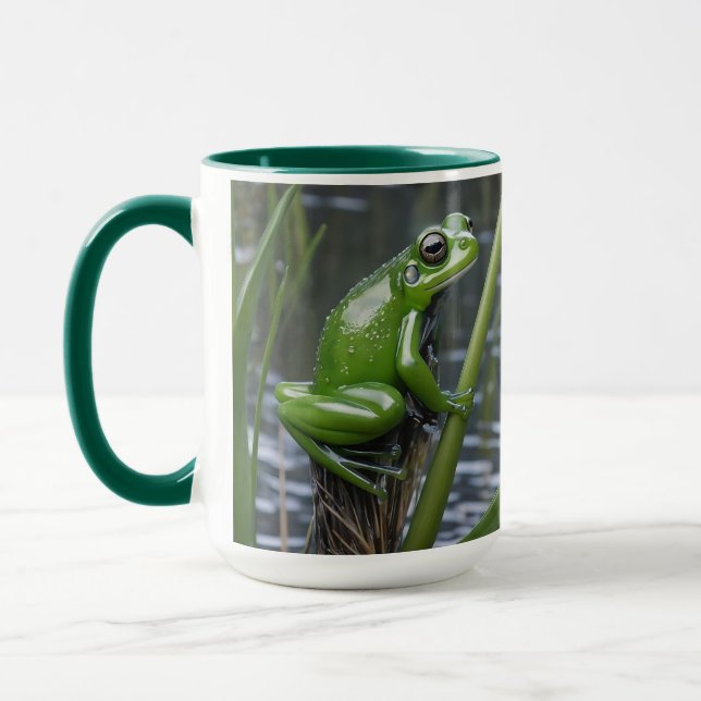 "Crystal Clarity: Grönt Glass Frog on River Reeds" Mugg (Vänster)