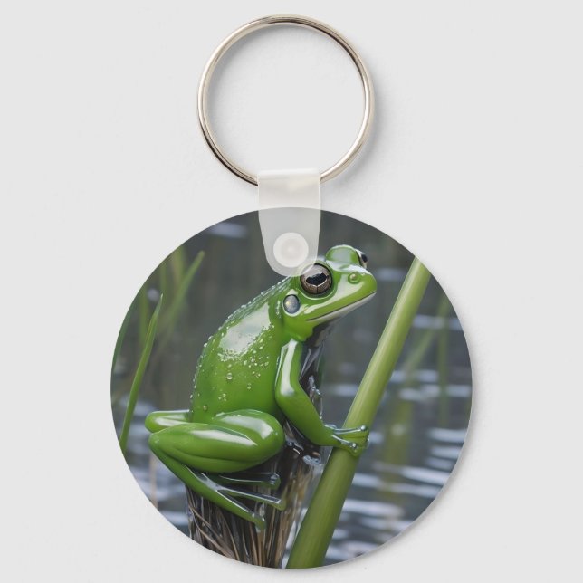 "Crystal Clarity: Grönt Glass Frog on River Reeds" Nyckelring (Framsida)