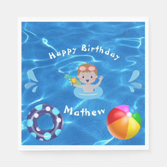 Crystal Clear Blue Vatten Bassäng Party Pappersservett (Framsidan)