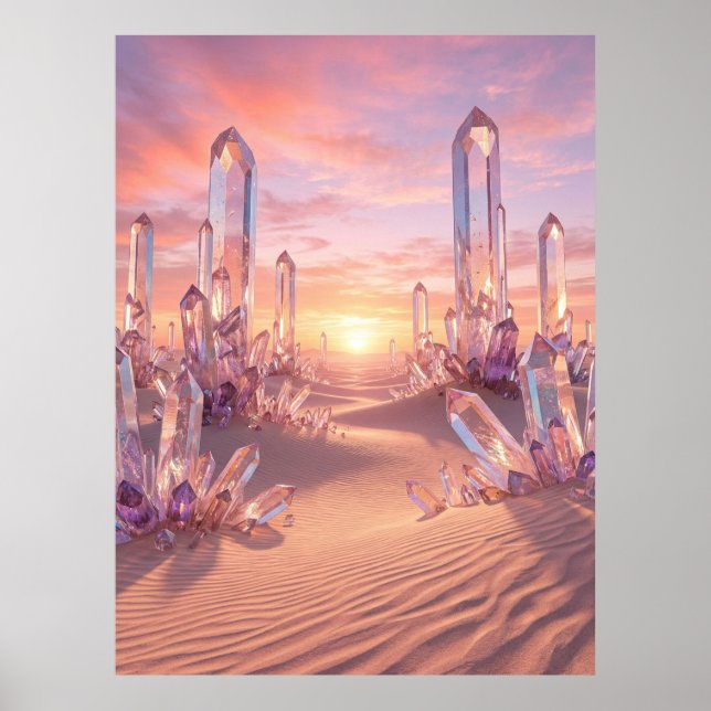 Crystal Desert Sunset Fantasy Art Poster (Framsidan)