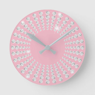 Crystal diamantvit för pastellfärgad rosa Gem Rund Klocka