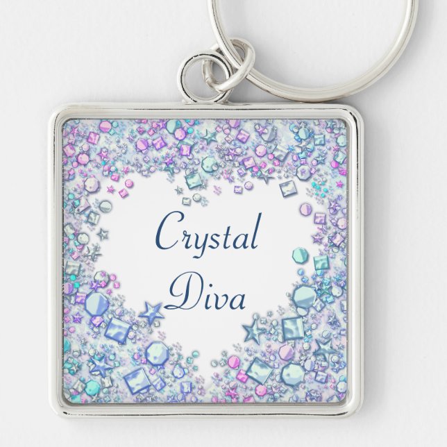 Crystal Diva Fyrkantig Silverfärgad Nyckelring (Framsidan)