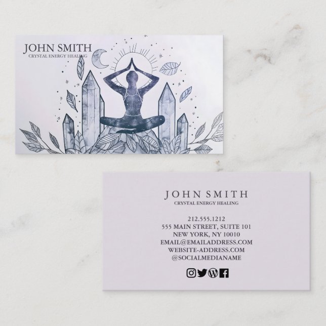 Crystal Energy Healer Chakra Andlig Meditation Visitkort (Fram/baksida)