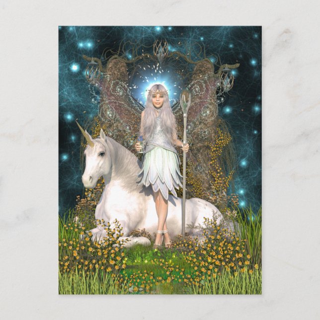 Crystal Fairy och Unicorn Postcard Vykort (Framsida)