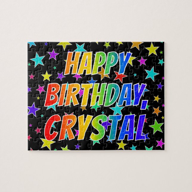 ’CRYSTAL’ First Namn, Roligt ’GRATTIS PÅ FÖDELSEDA Pussel (Horisontell)