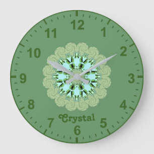 CRYSTAL~ Fractal Mönster Grönt Shades ~ Stor Klocka