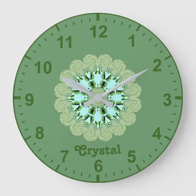 CRYSTAL~ Fractal Mönster Grönt Shades ~ Stor Klocka (Framsida)