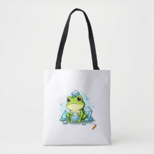 "Crystal Frog Tote Bag: Cute Frog Holding Crystals Tygkasse