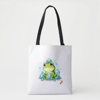 "Crystal Frog Tote Bag: Cute Frog Holding Crystals Tygkasse