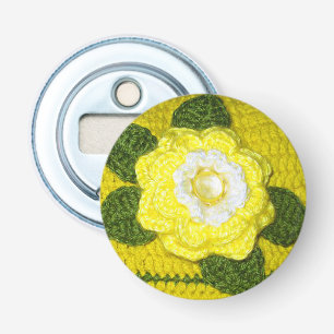 Crystal Gem Gul ros Grönt Löv Crochet Print Flasköppnare