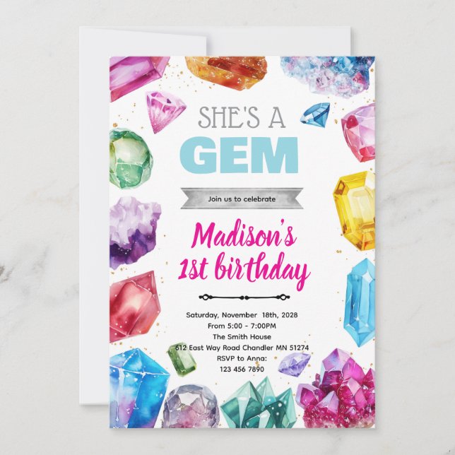 Crystal Gemstone Birthday Invitation Inbjudningar (Framsida)