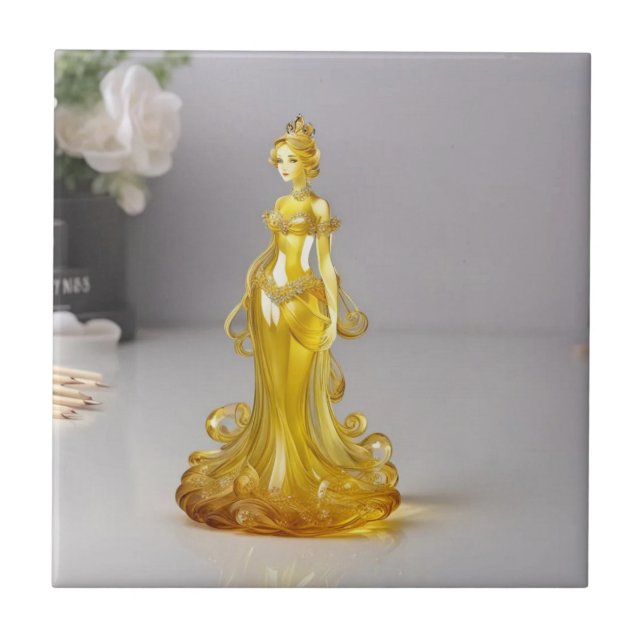 Crystal glass princess med gult dress kakelplatta (Framsidan)