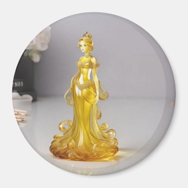 Crystal glass princess med gult dress magnet (Framsidan)