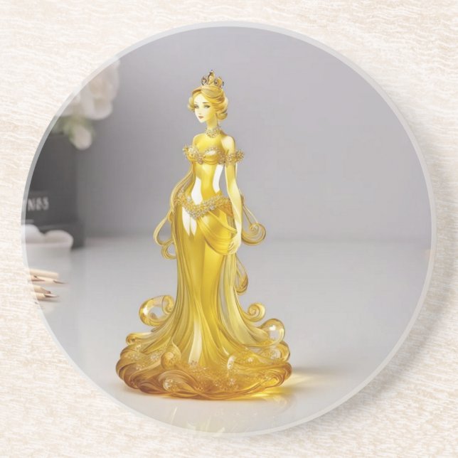 Crystal glass princess med gult dress underlägg (Framsidan)