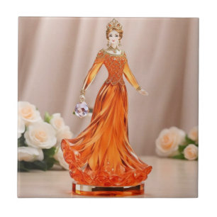 Crystal glass princess med orange dress kakelplatta