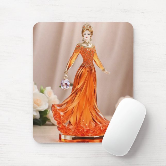Crystal glass princess med orange dress musmatta (Med mus)