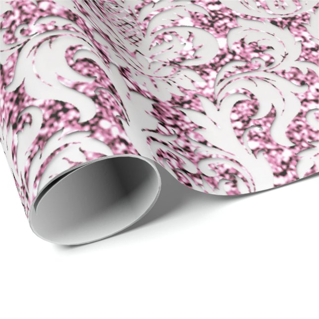 Crystal Glitter Rosa ros Silver Damask Lila Lux Presentpapper (Rullad Hörn)