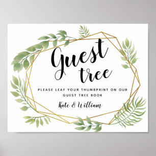 Crystal greenery bröllop guestbook Träd SIGN Poster
